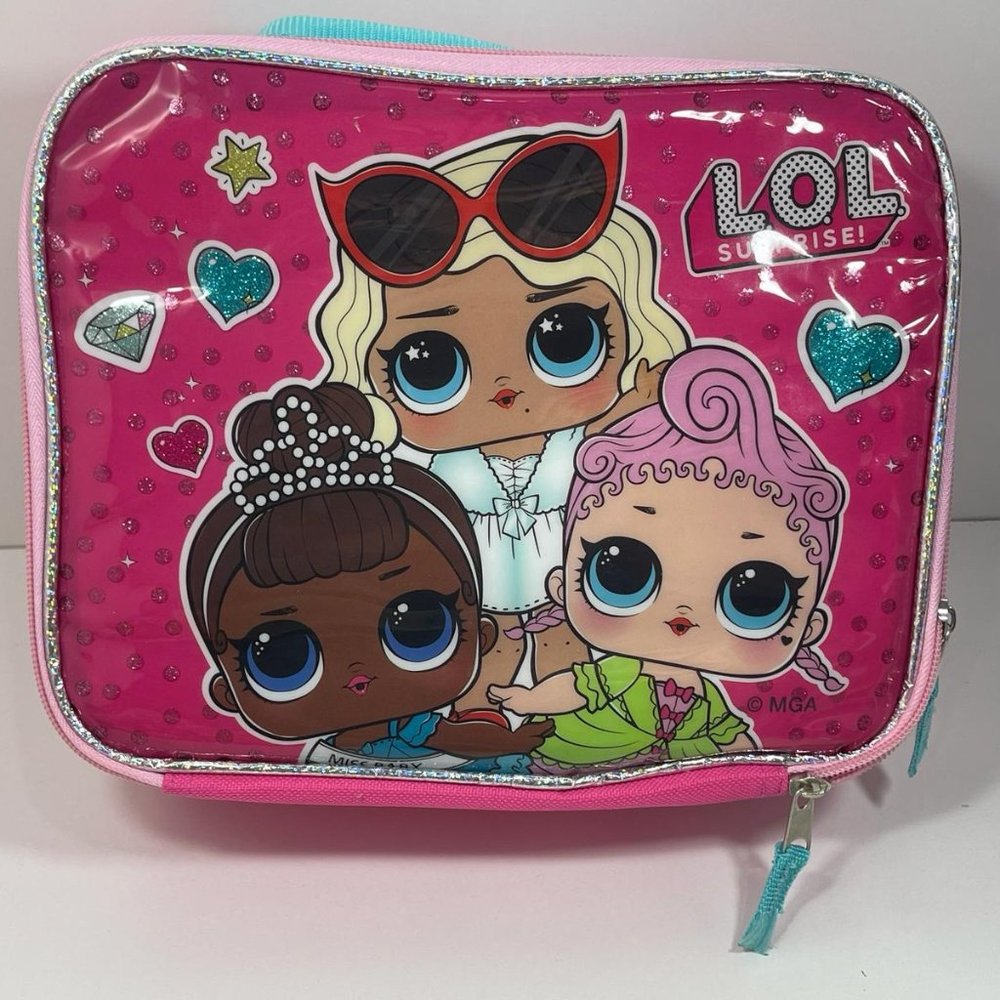 LOL Let’s Be Friends Insulated 9.5” Rectangular Shaped Pink Glitter Lunch Box